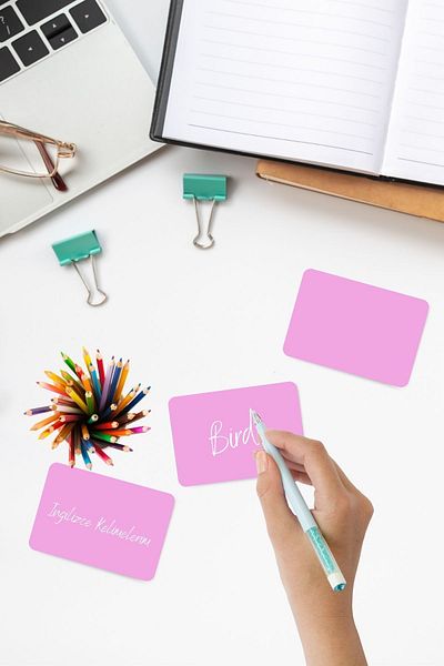 Copyder 5.5x8.5cm Pink Flash Cards - 100 Pieces Special Printed Set
