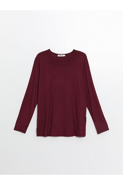 LC Waikiki LCW Grace Damenbluse mit Rundhalsausschnitt, einfarbig, langärmelig