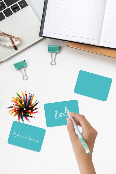 Copyder 100 Turquoise Flash Cards - With Note Box
