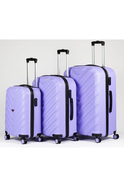 LIGHTINGHM Abs Plastik 4 Tekerlekli Yerli Üretim Fermuarlı 3 Lü Valiz Seti Seyahat Çantası V Desen Lila