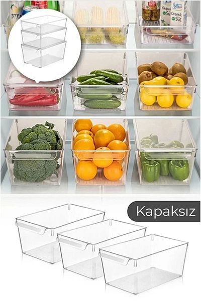 Hilamingo Home 3 Pieces Refrigerator In-Cabinet Organizer Multi-Purpose Organizer Fruit Vegetable Bathroom Basket (20x32,5x14cm)