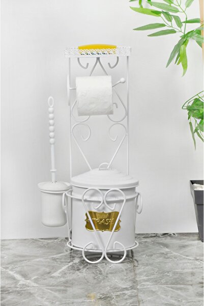 Yıldıray Metal Üstü Raflı Ferforje Askılı Standlı Fırçalı Wc Çöp Kutulu Tuval...