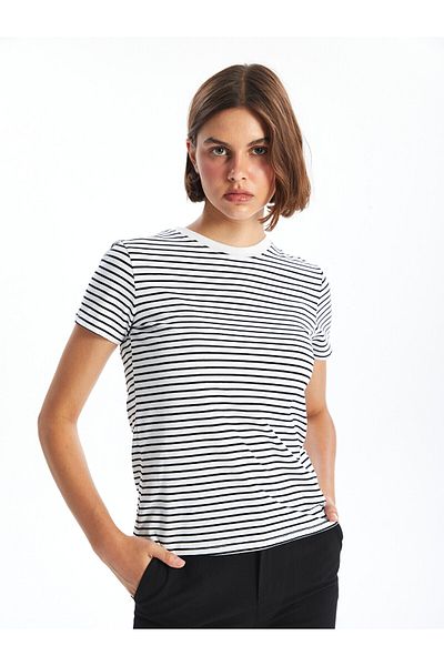 LC Waikiki Tricou cu mânecă scurtă pentru femei LCW cu dungi