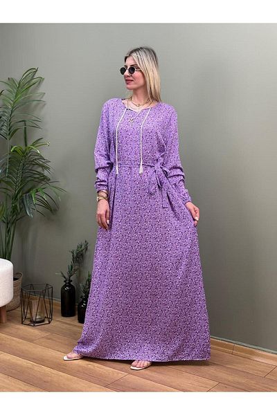 Serra Butik Patterned Plus Size Hijab Dress - Alaçatı