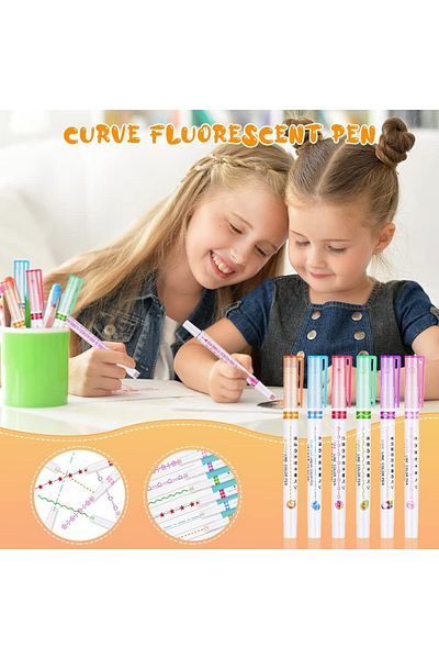 Modellino Patterned Shape Drawing Cylinder Seal Pen Line Highlighter Linear Color Pen - 1 Piece with Color Options