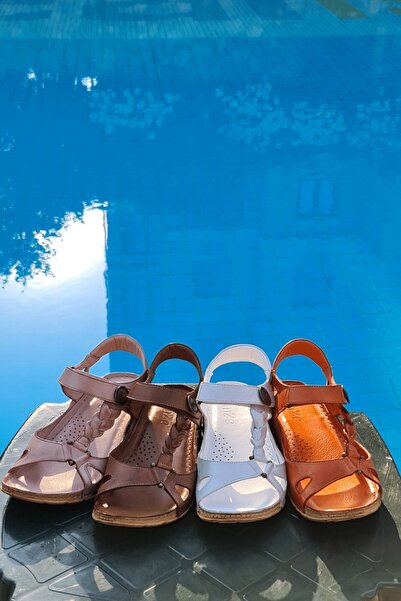 İNZE AYAKKABI Powder Pink Braided Genuine Leather Sandals - Model: Tulip