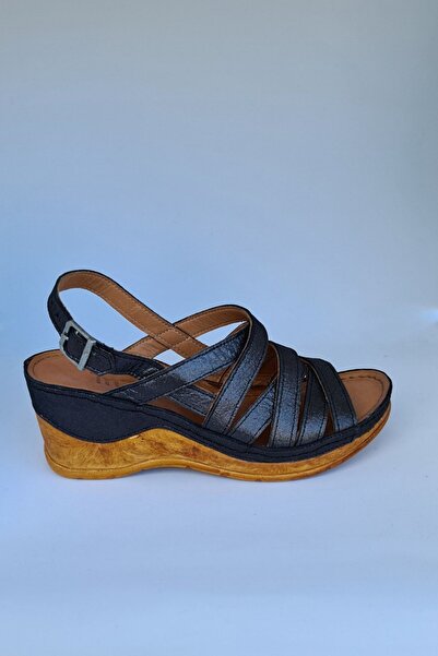 İNZE AYAKKABI Black Multi-Strapped Genuine Leather Sandals-model: Carnation