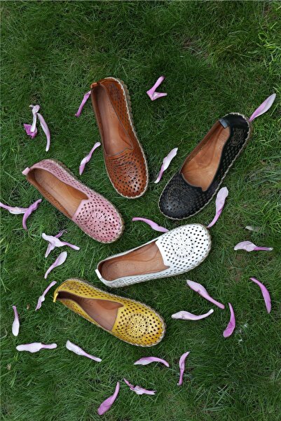 İNZE AYAKKABI Black Genuine Leather Ballerina Shoes