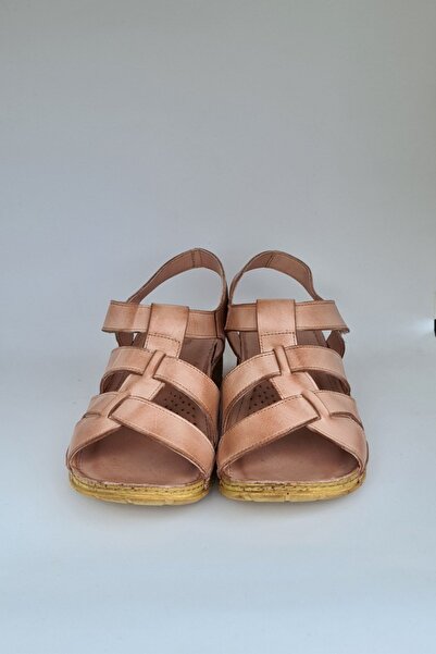 İNZE AYAKKABI Powder Pink Strappy Genuine Leather Sandals-model:rose