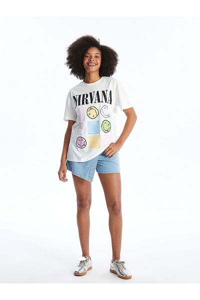LC Waikiki Koszulka damska Nirvana Printed LCW - okrągły dekolt, krótki rękaw