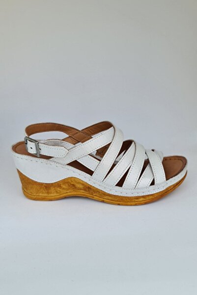 İNZE AYAKKABI White Multi-Strapped Genuine Leather Sandals-model: Carnation