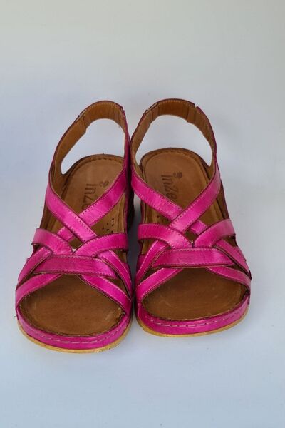 İNZE AYAKKABI Fuchsia Band Knitted Genuine Leather Sandals-model: Fulya