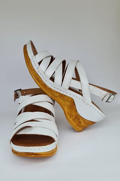 İNZE AYAKKABI White Multi-Strapped Genuine Leather Sandals-model: Carnation