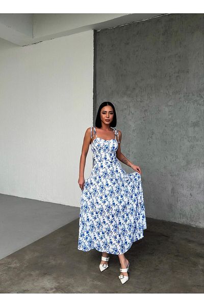 lovebox Rochie de seară maxi elegantă cu imprimeu floral - cu bretele și mărgele de frânghie, rochie de seară pentru femei ERL-002