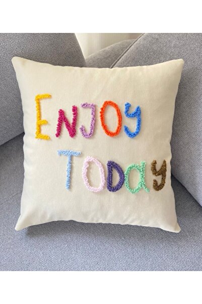 La Vivi Enjoy Today Washed Linen Colorful Motto Punch Throw Pillow Pillow Case
