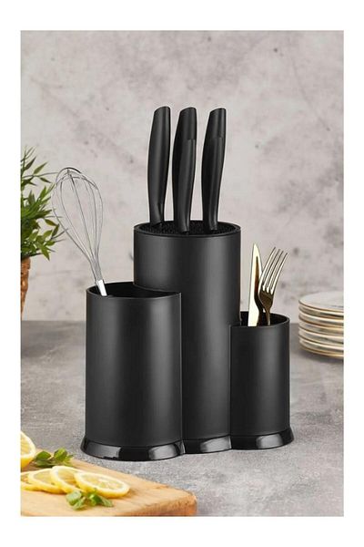 PANJI Βάση μαχαιριών Rita Black Spoon - Organizer με θήκη πάνω