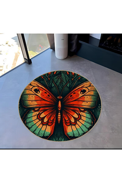 Rugs Modern Halı Mira Round Multicolored Butterfly Patterned Modern Decorativ...