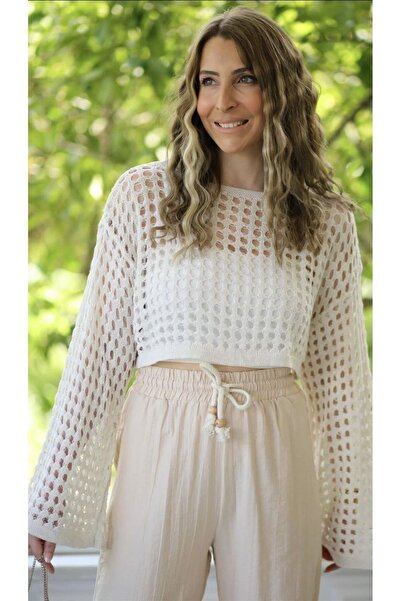 SADE Tricotaj ajurat cu mânecă liliac