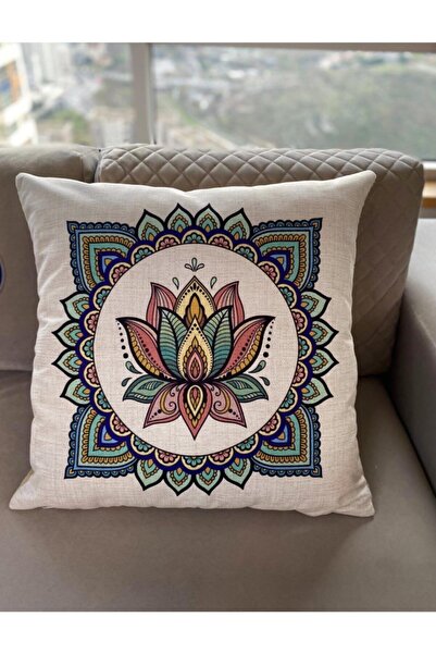 Palmia Home Mandala Desenli Çift Taraflı Dekoratif Minder Kılıfı 60x60 Cm