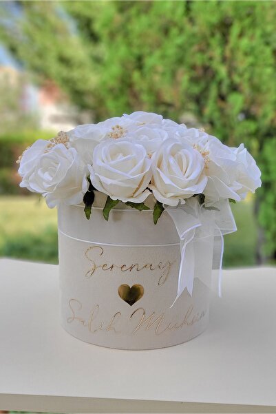 FilizKonuk Kutuda Kız Isteme Çiçeği Nişan Çiçeği Yapay Beyaz Gül, Sevgiliye A...