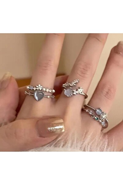 Beyna 3 قطع من الحلقات المفتوحة بتصميم حجر الكريستال - ضوء القمر