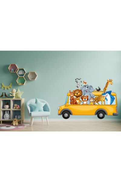Sepet Yıldızı Otobüsteki Hayvanlar Çocuk Odası Duvar Sticker 70x50 cm