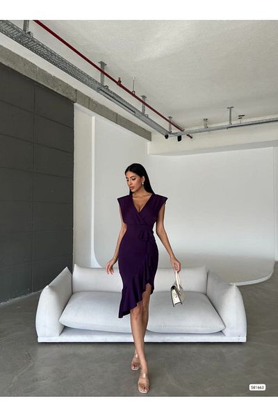 modakyra Rochie legendară de damă, din țesătură de scuba, cu volane în față, lungime midi 095