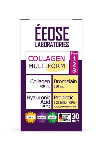 Eeose 30 Tablets Multiform Collagen - Bromelain, Hyaluronic Acid and Probiotic