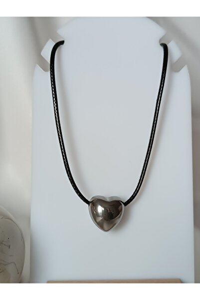 La fee aksesuar Çelik Kalp Kolye & Siyah Ip Kolye Ayarlanabilir Sevgililer & ...