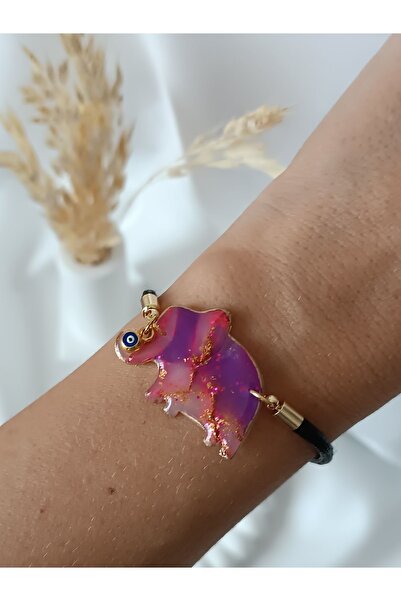 La fee aksesuar Pink&Purple Elephant Bracelet - Evil Eye Bead Detail Handmade...