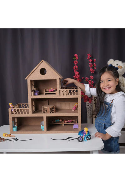 hedefixtoys Çocuklar İçin Ahşap Oyuncak Bebek Evi(15 Adet Mobilyalı)