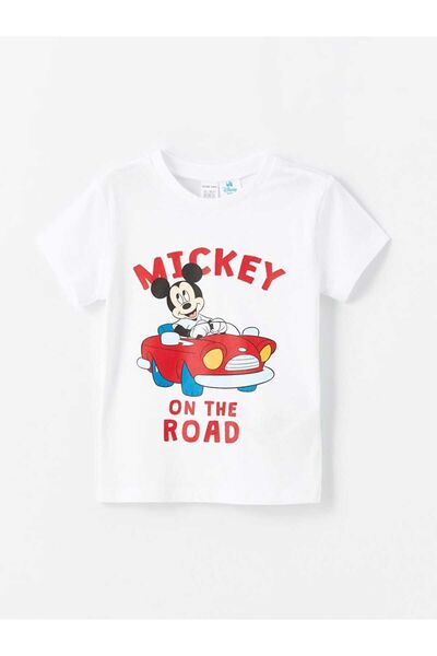 LC Waikiki LCW baby Bisiklet Yaka Kısa Kollu Mickey Mouse Baskılı Erkek Bebek Şortlu Pijama Takımı