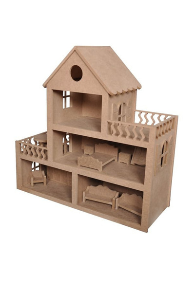 hedefixtoys Çocuklar İçin Ahşap Oyuncak Bebek Evi(15 Adet Mobilyalı)