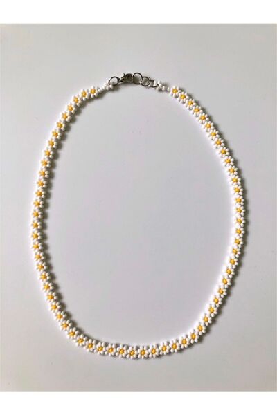 Handmade Minimal Boncuk Sık Papatya Kolye