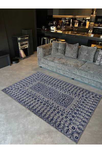 Rugs Modern Halı Blue Beige Themed Ethnic Motif Traditional Patterned Vintage...