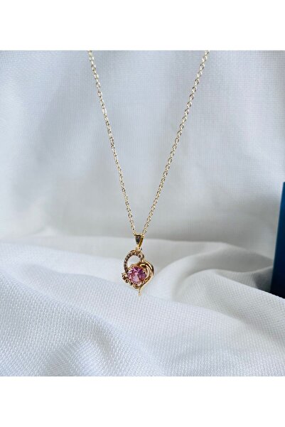 RM Bijuteri الذهب الزركون حجر الحب مكتوب القلب نموذج هدية عيد الحب قلادة الصلب