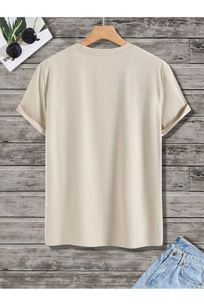 Boi Μπεζ Oversize Palm Logo T-Shirt - Κοντό μανίκι, Crew λαιμόκοψη