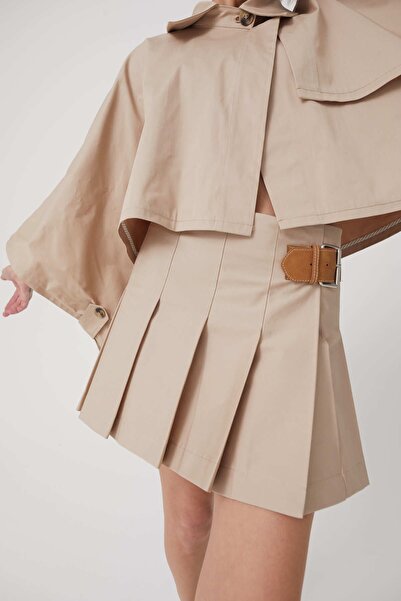 Charm in Urban Bej Anvelop Pilili Mini Etek