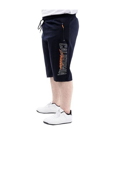SuperXL Men's Large Size Capri Shorts - CALIFORNIA Printed, NAVY BLUE 24503