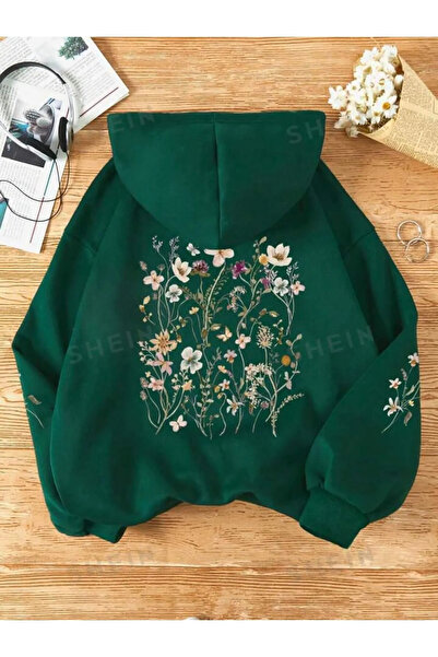 npLStore Zimska Oversize kroj dečija majica - Leđa Cvetni dezen Sa kapuljačom...