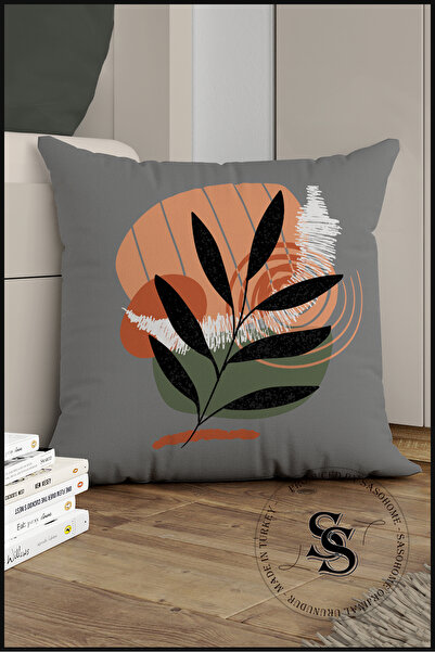 Saso Set de 4 perne din catifea cu model de frunze gri și negru