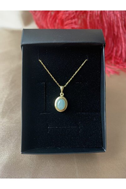 Venüs Doğal Taş Akuamarin Minimal Vintage Gold Kolye