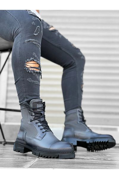 BOA BA0183 Genuine Leather Inside and Outside Gray Men's Boots