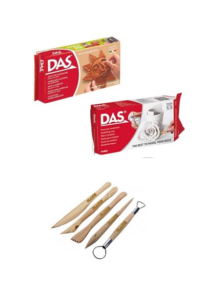 Das White Brown Ceramic Clay 500 gr Modeling Pen Ebeşuar 5 Pcs Wooden Set H.s