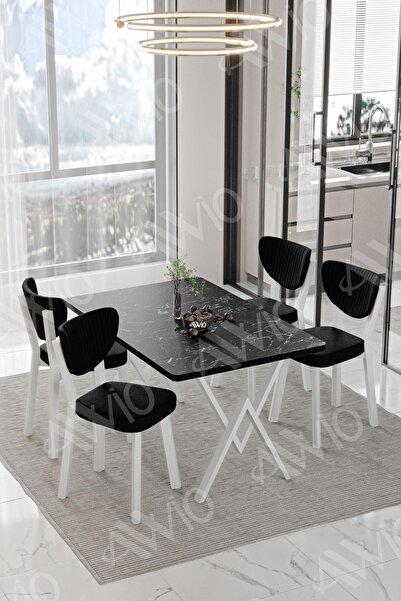 AVVİO Senta Beyaz Elma Sandalye 80x120 Yemek Masası Mutfak Masası 4 Kişilik Masa Sandalye Takımı