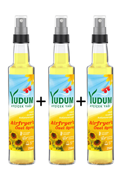 Yudum 3'lü Sprey Ayçiçek Yağı 250 ml – Airfryer’a Uygun Yağ Şişesinde