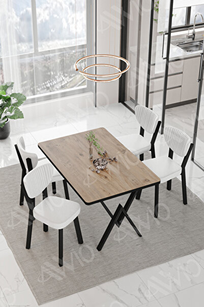 AVVİO Carla ELMA Sandalye 80x120 Yemek Masası Mutfak Masası 4 Kişilik Masa Sa...