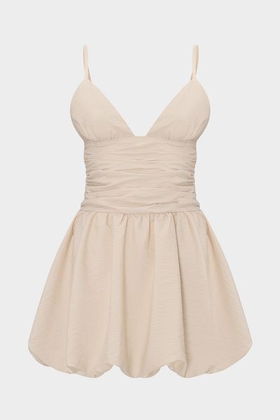 Açelya Okcu Women's Mini Balloon Dress with Straps and Drape Detail
