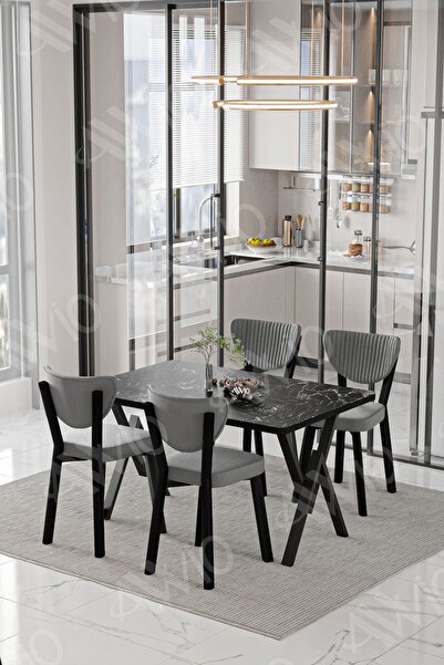 AVVİO Pedra ELMA Sandalye 80x120 Yemek Masası Mutfak Masası 4 Kişilik Masa Sandalye Takımı