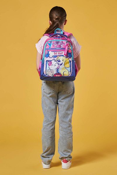 Yaygan Coral High Kids Cat Dog Patterned School Backpack with Three Compartments 23646